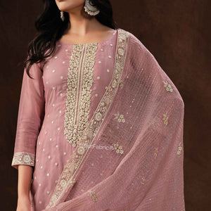 Embroidered Organza Silk Festive Pink Salwar Kameez