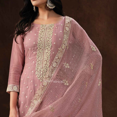 Embroidered Organza Silk Festive Pink Salwar Kameez