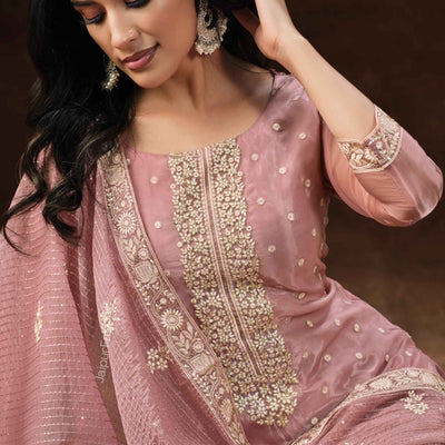 Embroidered Organza Silk Festive Pink Salwar Kameez