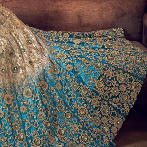 Off-White And Blue Heavy Embroidered Lehenga/ Pant Style Embroidered Lehenga Style Anarkali Suit