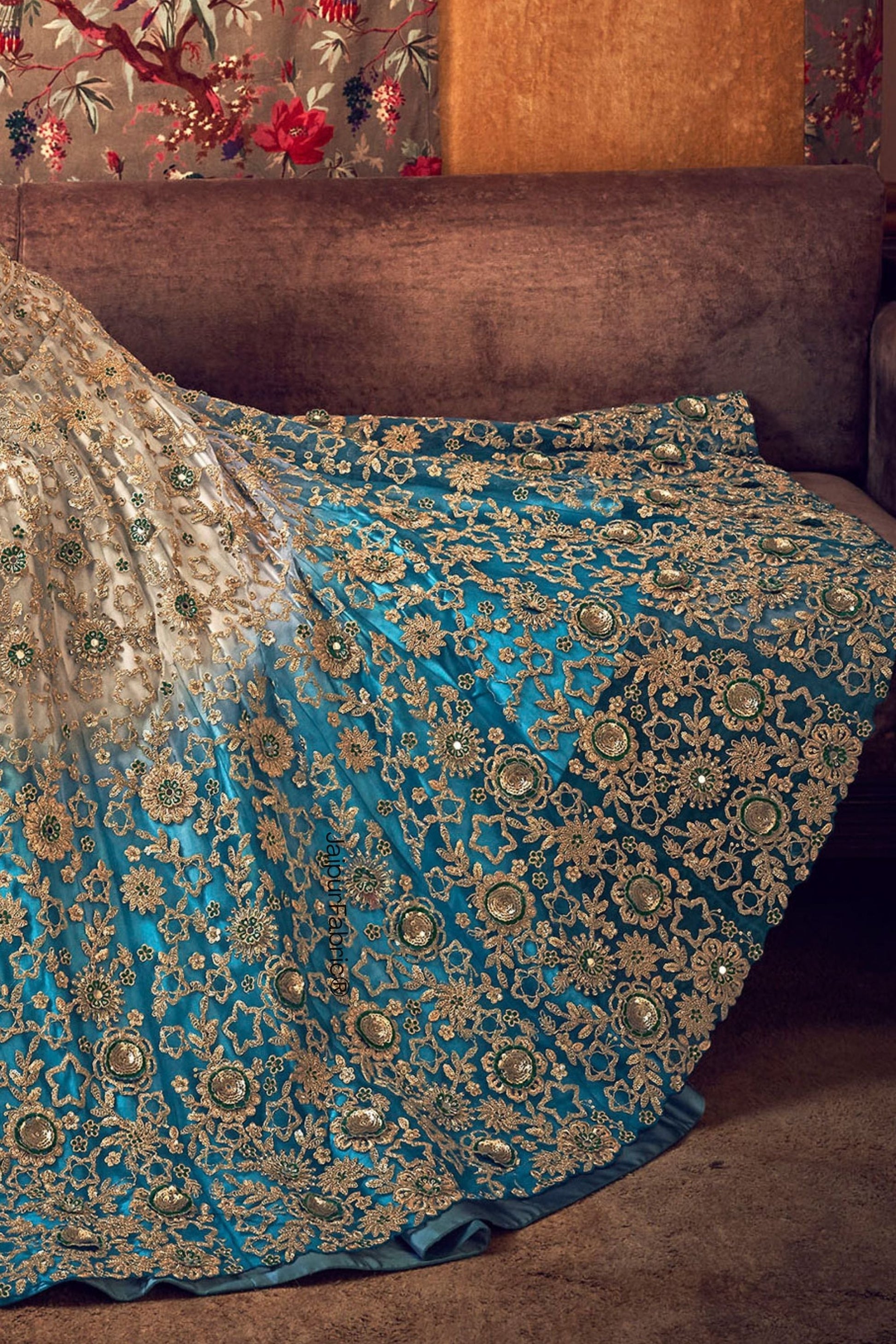 Off-White And Blue Heavy Embroidered Lehenga/ Pant Style Embroidered Lehenga Style Anarkali Suit