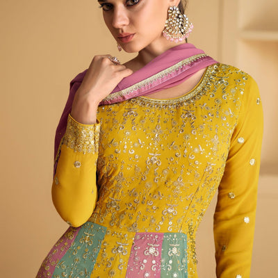 Yellow Anarkalisuit Beautiful Indian Wedding Party Wear Designer Suit