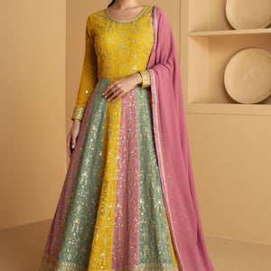 Yellow Anarkalisuit Beautiful Indian Wedding Party Wear Designer Suit