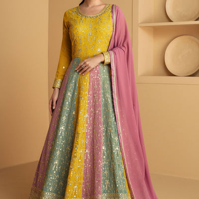 Yellow Anarkalisuit Beautiful Indian Wedding Party Wear Designer Suit