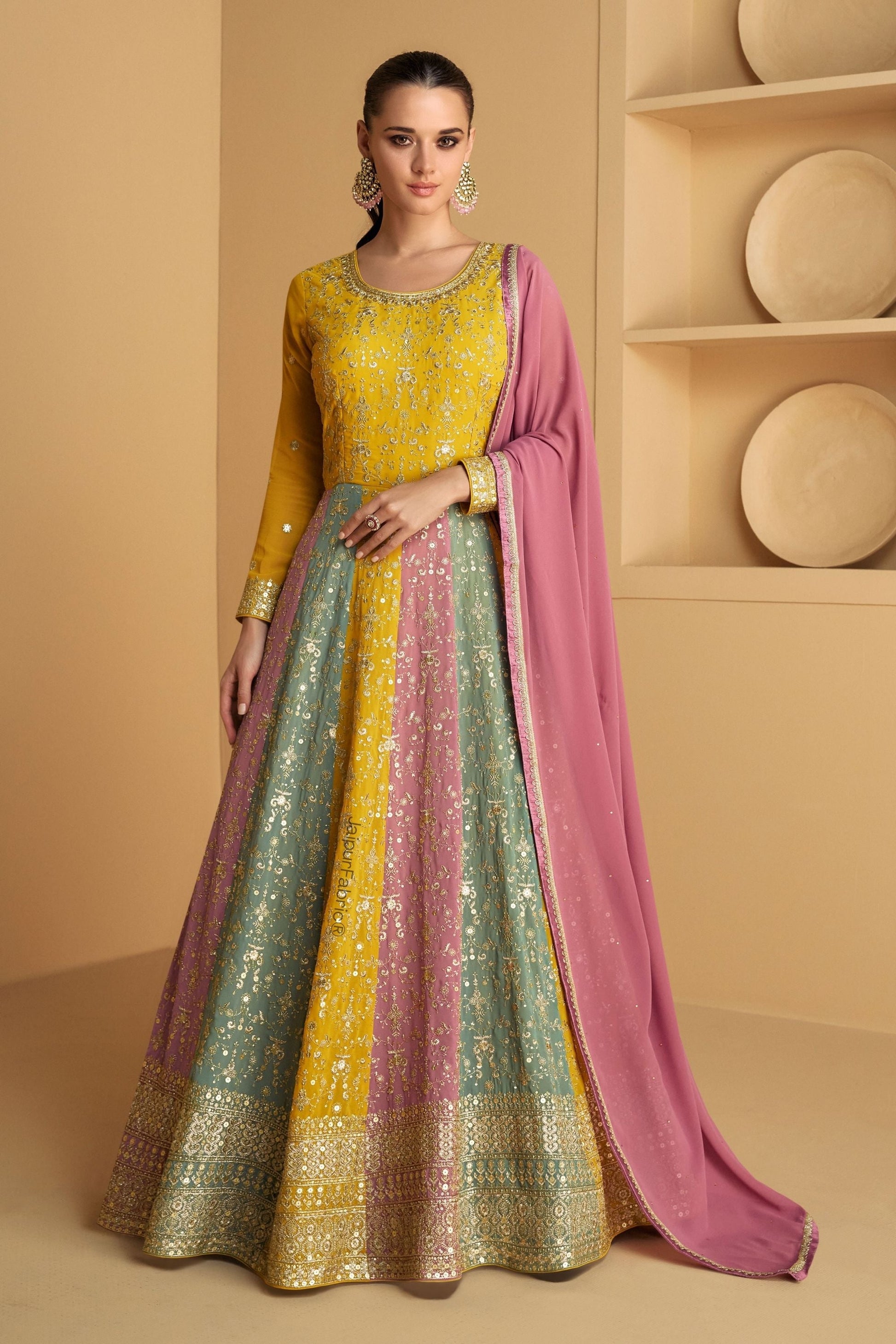 Yellow Anarkalisuit Beautiful Indian Wedding Party Wear Designer Suit