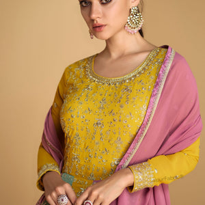 Yellow Anarkalisuit Beautiful Indian Wedding Party Wear Designer Suit