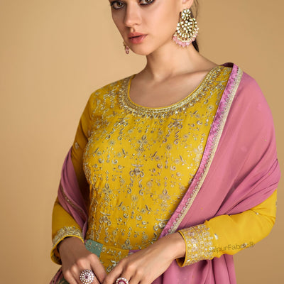 Yellow Anarkalisuit Beautiful Indian Wedding Party Wear Designer Suit