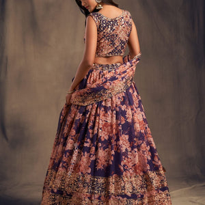 Majestic Bloom Printed Purple Organza Lehenga Choli