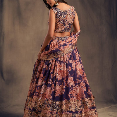 Majestic Bloom Printed Purple Organza Lehenga Choli