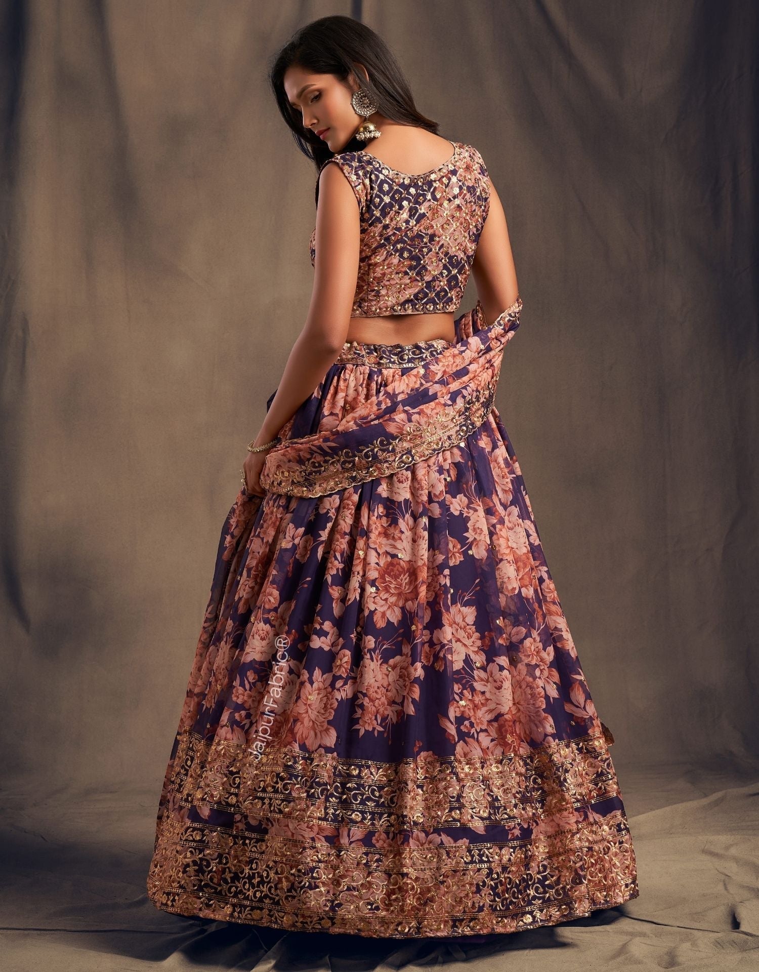 Majestic Bloom Printed Purple Organza Lehenga Choli