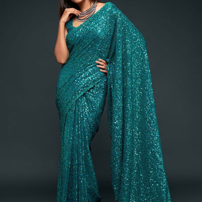 Sequins Embroidered Georgette Saree With Blouse