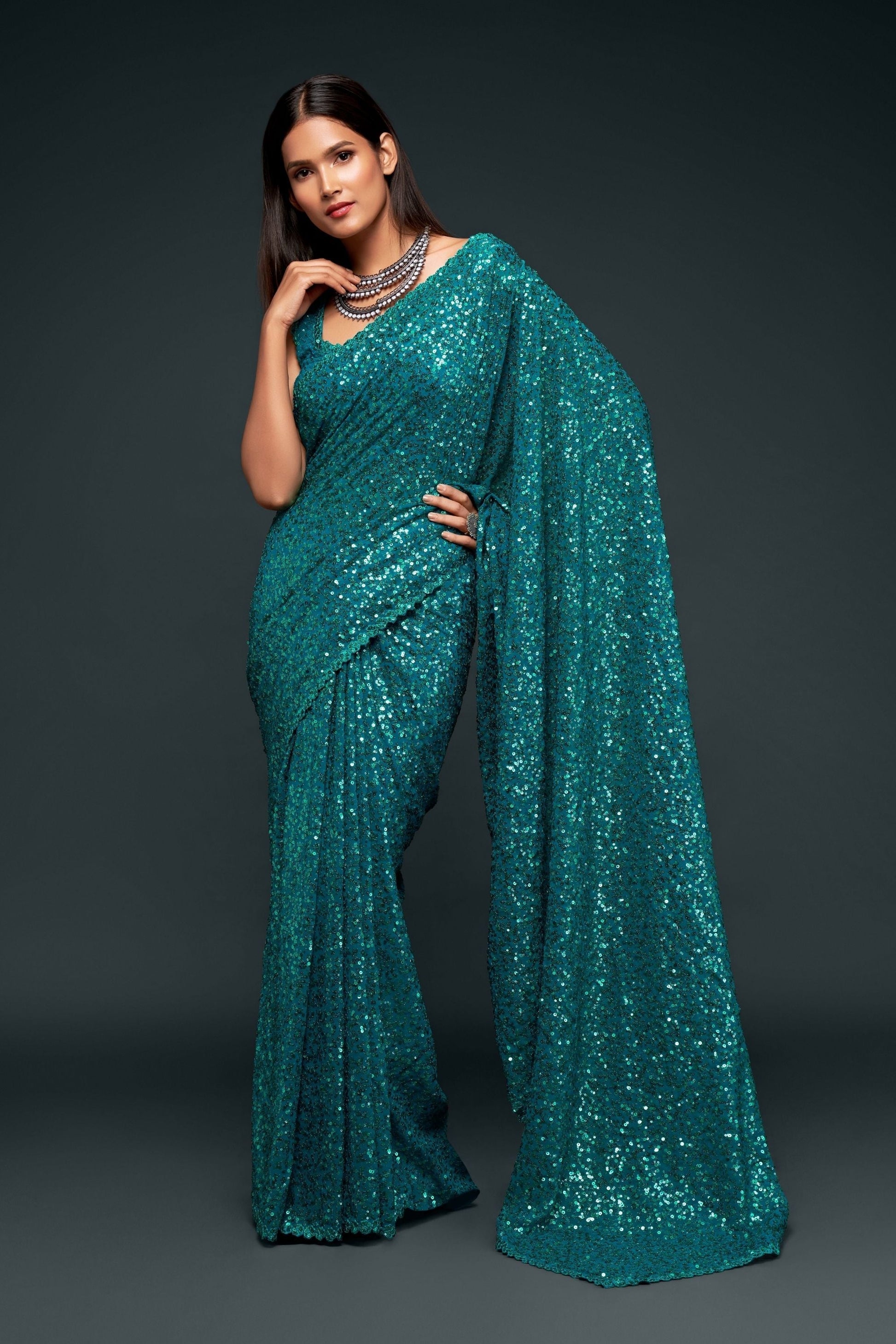 Sequins Embroidered Georgette Saree With Blouse
