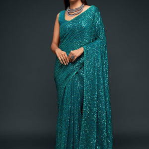 Sequins Embroidered Georgette Saree With Blouse
