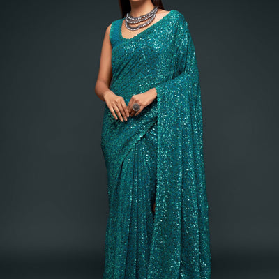 Sequins Embroidered Georgette Saree With Blouse