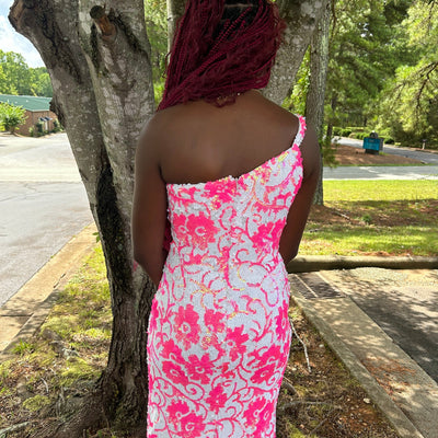 Sequin Fitted One Shoulder Slit Gown by Jovani 08256