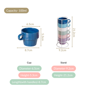 Stackable Mini Tea Cup Set Of 6 Kaori Ocean Tones 100ml