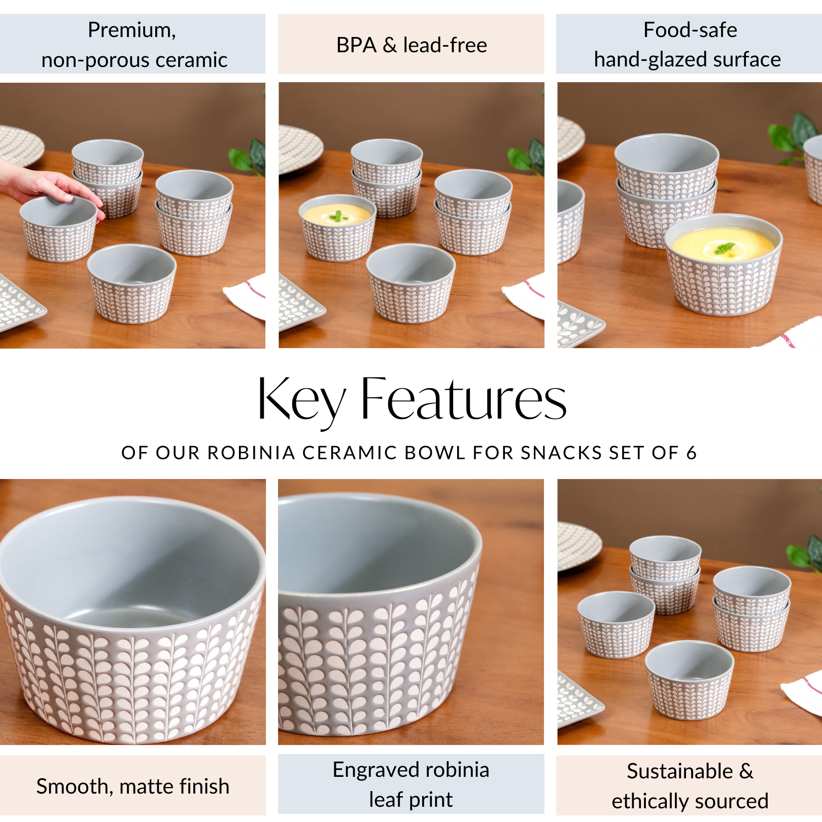 Robinia Ceramic Bowl For Snacks Set Of 6 400ml