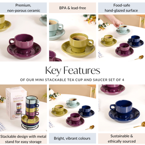 Mini Stackable Tea Cup And Saucer Set Of 4 Multicolour 100ml