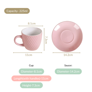 Set Of 6 Pink Tara Ceramic Tea Cup And Saucer 225ml