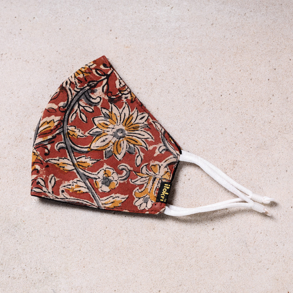 Kalamkari Block Printed Cotton 3 layer Snug Fit Face Cover