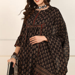 Brown Cotton Floral Printed Straight Suit Set JPSKD1008BRN