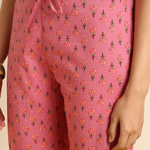 Pink Pure Cotton Floral Embroidered A-Line Suit Set JPSKD1025PNK