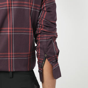 Rare Rabbit Men's Juba Dark Maroon Cotton Fabric Full Sleeves Checks Shirt
