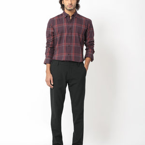 Rare Rabbit Men's Juba Dark Maroon Cotton Fabric Full Sleeves Checks Shirt