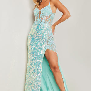 Sequin Fitted Sleeveless Slit Gown by Jovani 24299