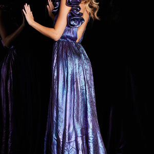 Metallic Ruffle Sleeve A-line Slit Gown by Jovani 37453