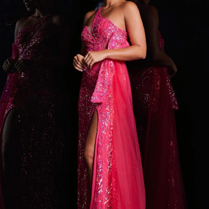 Sequin Fitted One Shoulder Slit Gown by Jovani 39384