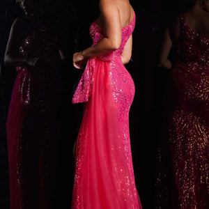 Sequin Fitted One Shoulder Slit Gown by Jovani 39384