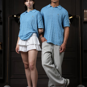 Pristine Cable Knit Polo -  Cornflower Blue