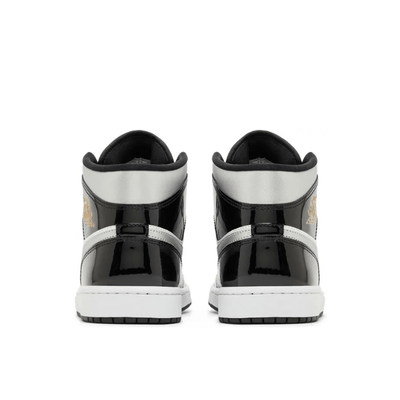 Jordan 1 Mid SE Patent Black White Metallic Silver Metallic Gold