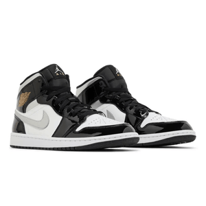 Jordan 1 Mid SE Patent Black White Metallic Silver Metallic Gold