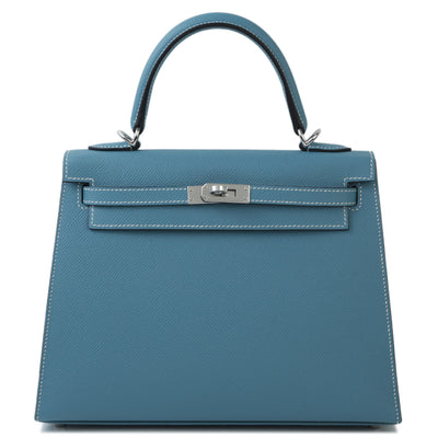 HERMÈS Kelly 25 Sellier handbag in New Bleu Jean Epsom leather with Palladium hardware