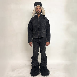 BIKER DENIM JACKET - DARK GREY