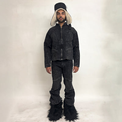 BIKER DENIM JACKET - DARK GREY