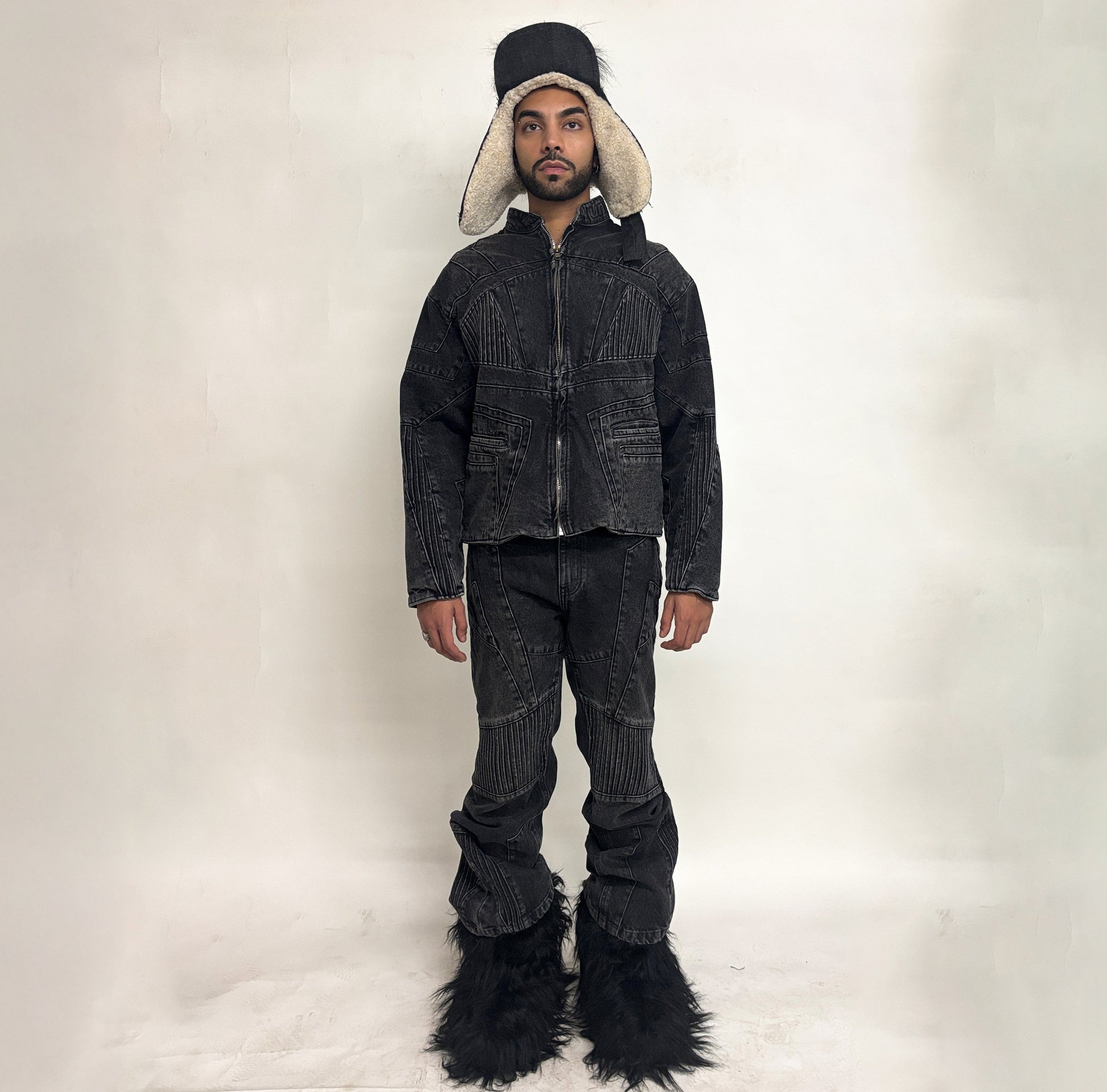 BIKER DENIM JACKET - DARK GREY