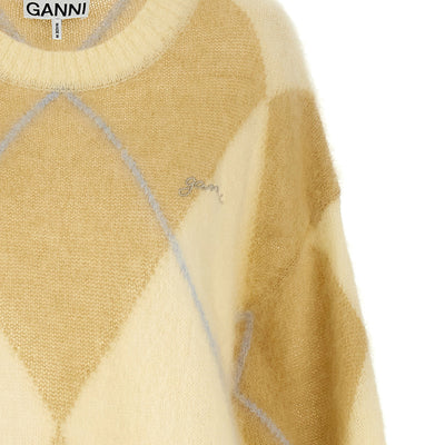 Ganni Logo Embroidery Diamond Sweater