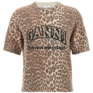 Ganni Leopard Wool Mix T-shirt