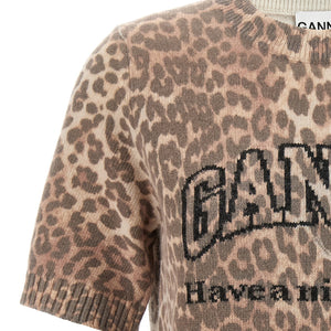 Ganni Leopard Wool Mix T-shirt