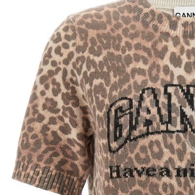 Ganni Leopard Wool Mix T-shirt