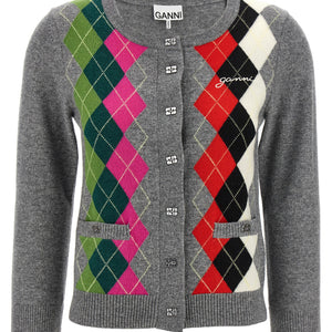 Ganni Grey Check Cardigan