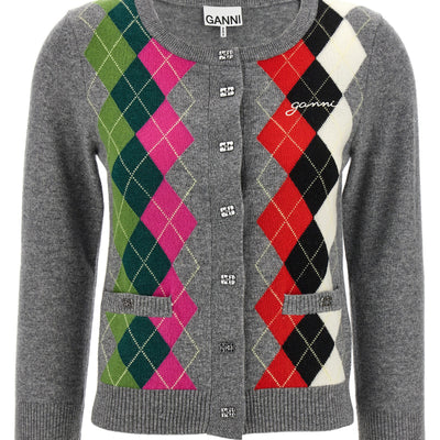 Ganni Grey Check Cardigan