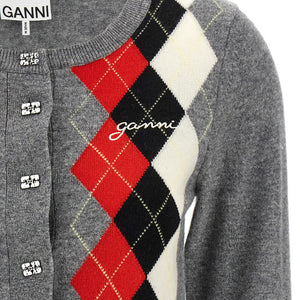 Ganni Grey Check Cardigan