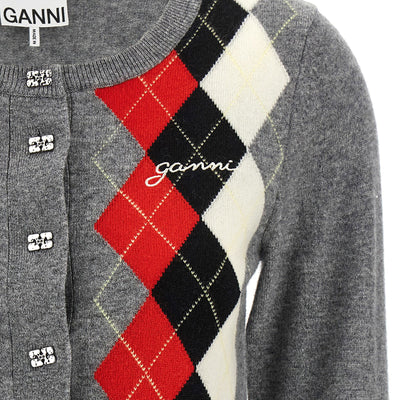 Ganni Grey Check Cardigan