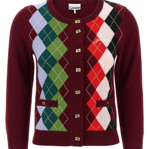 Ganni Burgundy Check Cardigan