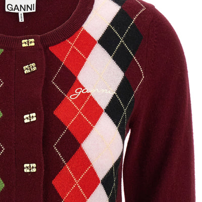 Ganni Burgundy Check Cardigan