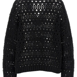 Ganni Black Crochet V-neck Sweater